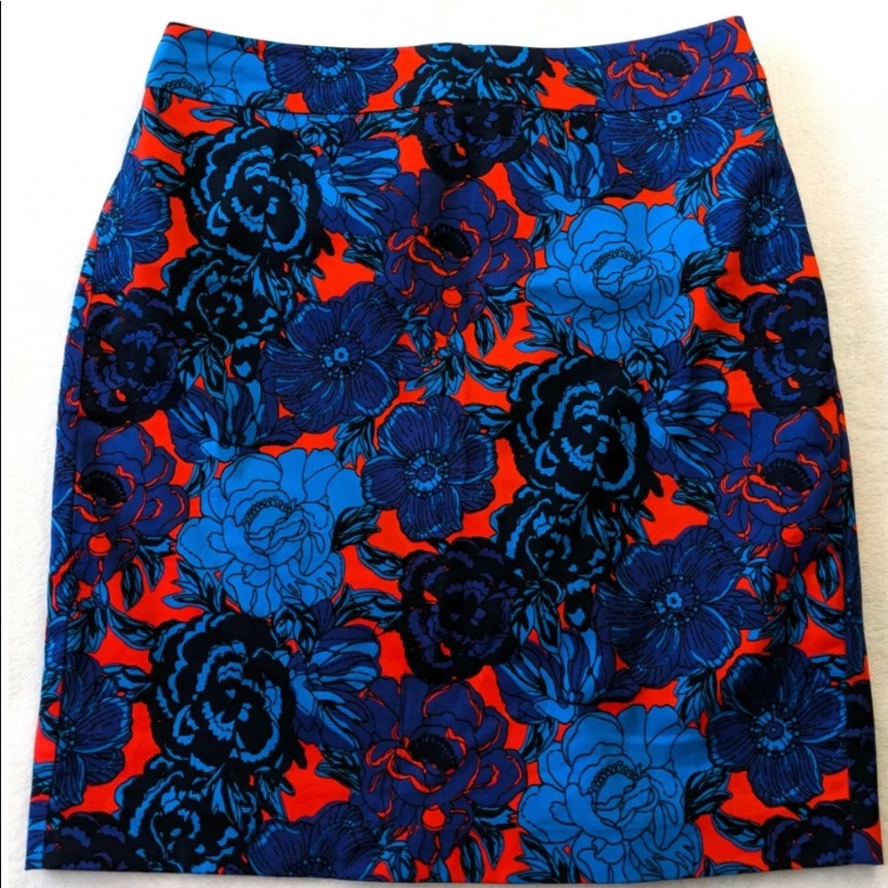 ANN TAYLOR Red And Blue Floral Skirt Size 14